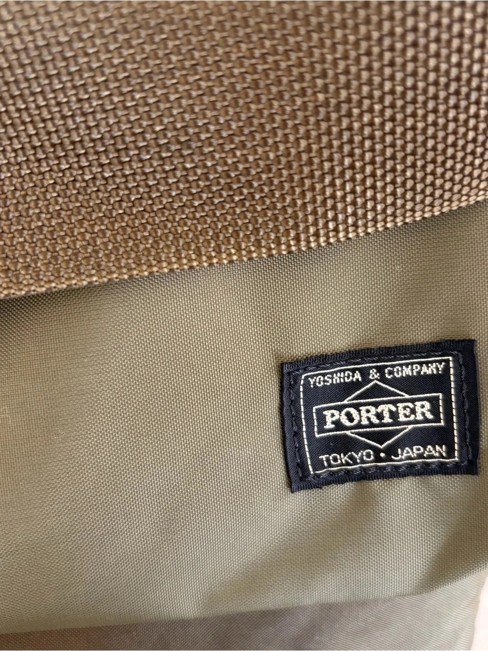 Porter Yoshida Force helmet bag. Men's Olive Green Nylon Shoulder Bag